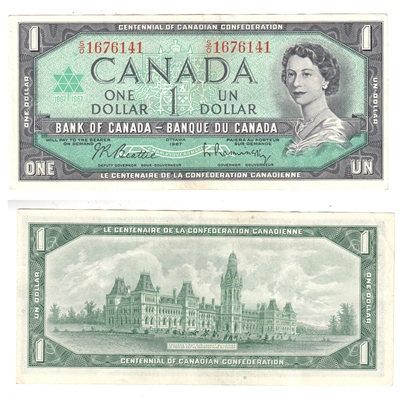 BC-45b 1967 Canada $1 Beattie-Rasminsky, S/O, VF-EF
