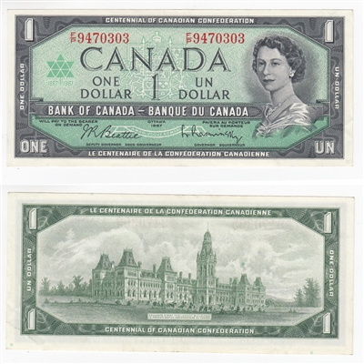 BC-45b-i 1967 Canada $1 Beattie-Rasminsky, F/P, EF-AU
