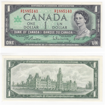 BC-45b-i 1967 Canada $1 Beattie-Rasminsky, G/P, AU