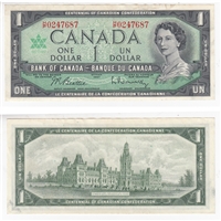 BC-45b-i 1967 Canada $1 Beattie-Rasminsky, H/P, AU