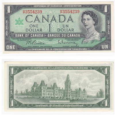 BC-45b-i 1967 Canada $1 Beattie-Rasminsky, H/P, AU-UNC