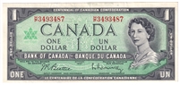 BC-45b-i 1967 Canada $1 Beattie-Rasminsky, H/P, EF