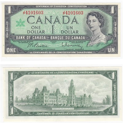 BC-45b-i 1967 Canada $1 Beattie-Rasminsky, J/P, AU