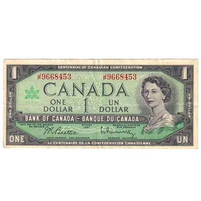 BC-45b-i 1967 Canada $1 Beattie-Rasminsky, J/P, VF-EF