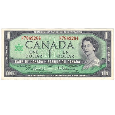 BC-45b-i 1967 Canada $1 Beattie-Rasminsky, K/P, AU