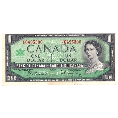 BC-45b-i 1967 Canada $1 Beattie-Rasminsky, K/P, EF-AU