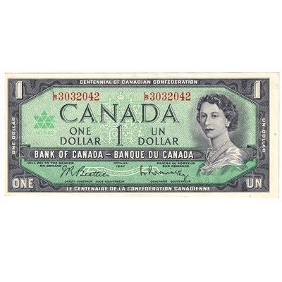 BC-45b-i 1967 Canada $1 Beattie-Rasminsky, L/P, AU