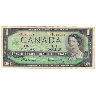 BC-45b-i 1967 Canada $1 Beattie-Rasminsky, L/P, VF