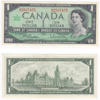 BC-45b-i 1967 Canada $1 Beattie-Rasminsky, M/P, AU