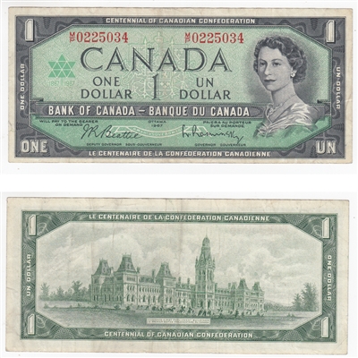 BC-45b-i 1967 Canada $1 Beattie-Rasminsky, M/P, F-VF