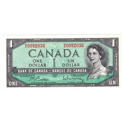 BC-37b-i 1954 Canada $1 Beattie-Rasminsky, H/Z, EF