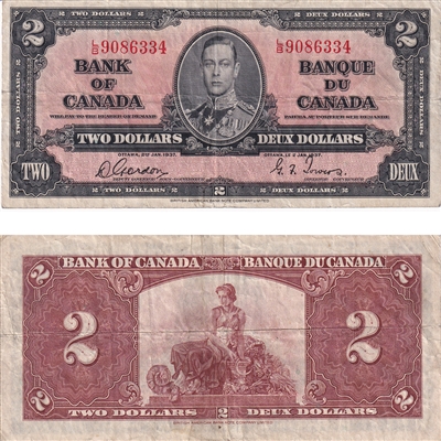 BC-22b 1937 Canada $2 Gordon-Towers, L/B, F-VF