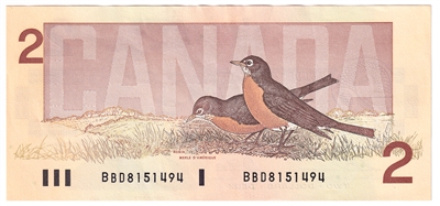 BC-55b 1986 Canada $2 Thiessen-Crow, BBD, AU