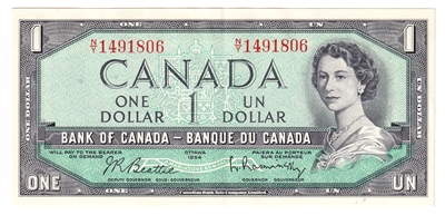 BC-37b 1954 Canada $1 Beattie-Rasminsky, N/Y, EF-AU