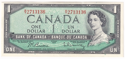 BC-37b 1954 Canada $1 Beattie-Rasminsky, R/Y, AU