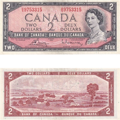 BC-38c 1954 Canada $2 Bouey-Rasminsky, H/G, AU