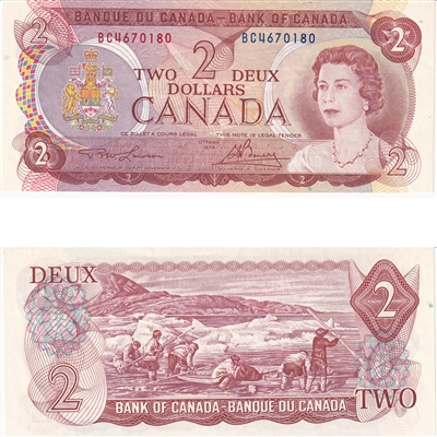 BC-47a 1974 Canada $2 Lawson-Bouey, BC, Original Tint, AU-UNC