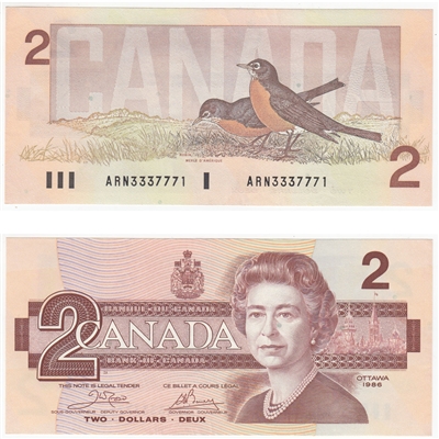 BC-55a 1986 Canada $2 Crow-Bouey, ARN, UNC