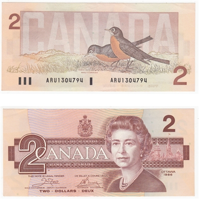 BC-55a 1986 Canada $2 Crow-Bouey, ARU, AU-UNC