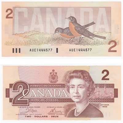 BC-55a 1986 Canada $2 Crow-Bouey, AUE, UNC