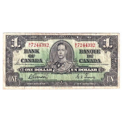 BC-21c 1937 Canada $1 Gordon-Towers, B/L, Circ