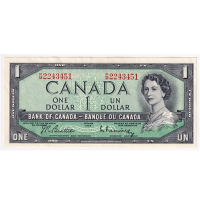 BC-37b-i 1954 Canada $1 Beattie-Rasminsky, P/M, AU