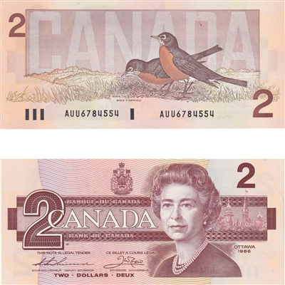 BC-55b 1986 Canada $2 Thiessen-Crow, AUU, CUNC