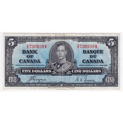 BC-23c 1937 Canada $5 Coyne-Towers, D/S, VF