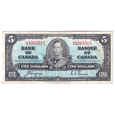 BC-23c 1937 Canada $5 Coyne-Towers, H/S, F-VF