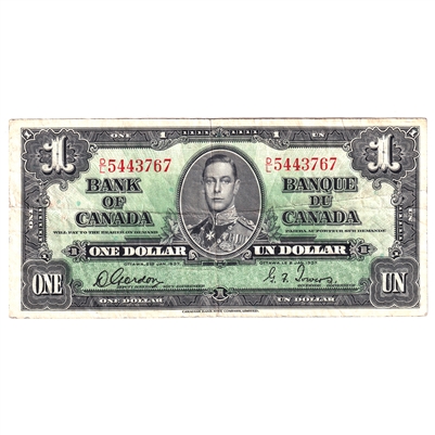 BC-21c 1937 Canada $1 Gordon-Towers, D/L, F-VF