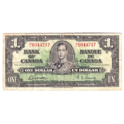 BC-21c 1937 Canada $1 Gordon-Towers, O/L, Circ