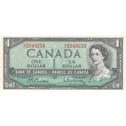 BC-37b-i 1954 Canada $1 Beattie-Rasminsky, C/F, CUNC