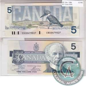 BC-56a 1986 Canada $5 Crow-Bouey, ENS, CUNC