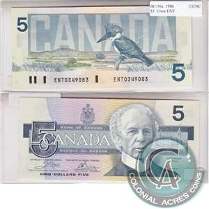 BC-56a 1986 Canada $5 Crow-Bouey, ENT, CUNC
