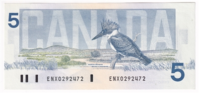 BC-56aA 1986 Canada $5 Crow-Bouey, ENX, Yellow Back Position Number, AU-UNC
