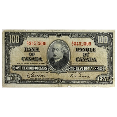 BC-27b 1937 Canada $100 Gordon-Towers, B/J, Circ