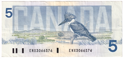BC-56aA-i 1986 Canada $5 Crow-Bouey, ENX with Blue BPN, VF