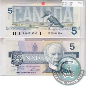 BC-56a-i 1986 Canada $5 Crow-Bouey, EOV, UNC