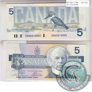 BC-56a-i 1986 Canada $5 Crow-Bouey, EOW, AU-UNC