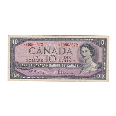 BC-40bA 1954 Canada $10 Beattie-Rasminsky, *B/D, F