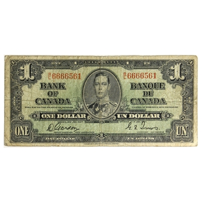 BC-21c 1937 Canada $1 Gordon-Towers, R/L, Circ