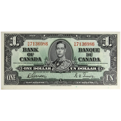 BC-21c 1937 Canada $1 Gordon-Towers, N/M, AU-UNC