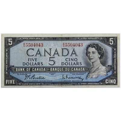 BC-39b 1954 Canada $5 Beattie-Rasminsky, B/S, F-VF