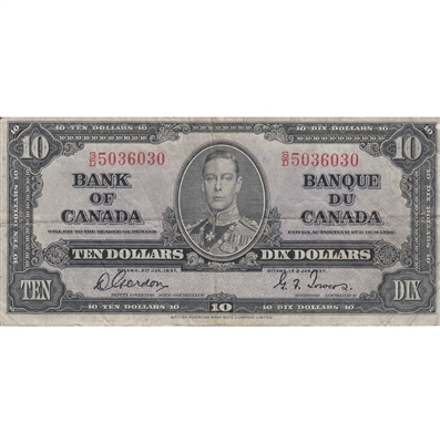 BC-24b 1937 Canada $10 Gordon-Towers, S/D, F
