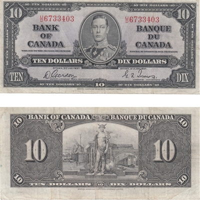 BC-24b 1937 Canada $10 Gordon-Towers, U/D, F