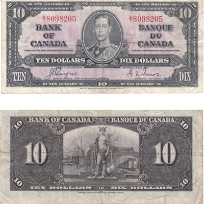 BC-24c 1937 Canada $10 Coyne-Towers, A/T, VF