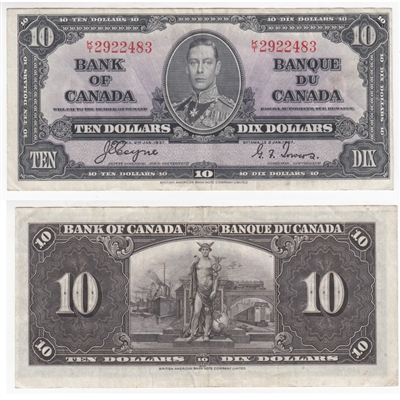 BC-24c 1937 Canada $10 Coyne-Towers, K/T, VF-EF