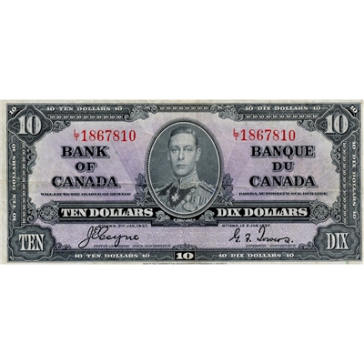 BC-24c 1937 Canada $10 Coyne-Towers, L/T, F-VF