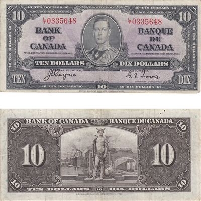 BC-24c 1937 Canada $10 Coyne-Towers, L/T, VF