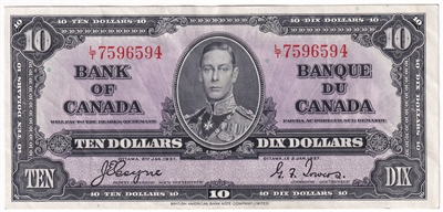 BC-24c 1937 Canada $10 Coyne-Towers, L/T, VF-EF